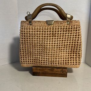 Vintage Straw Weaved Purse- Nautical- Cottage-Summer